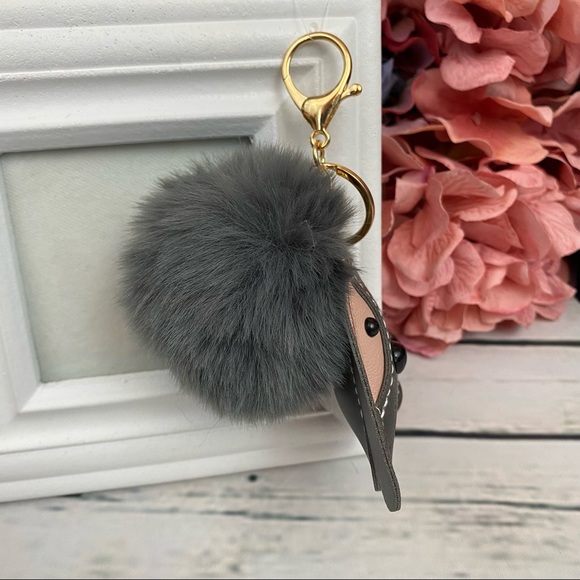 Cute Hound Dog on Gray Pom Pom Keychain - Picture 5 of 9